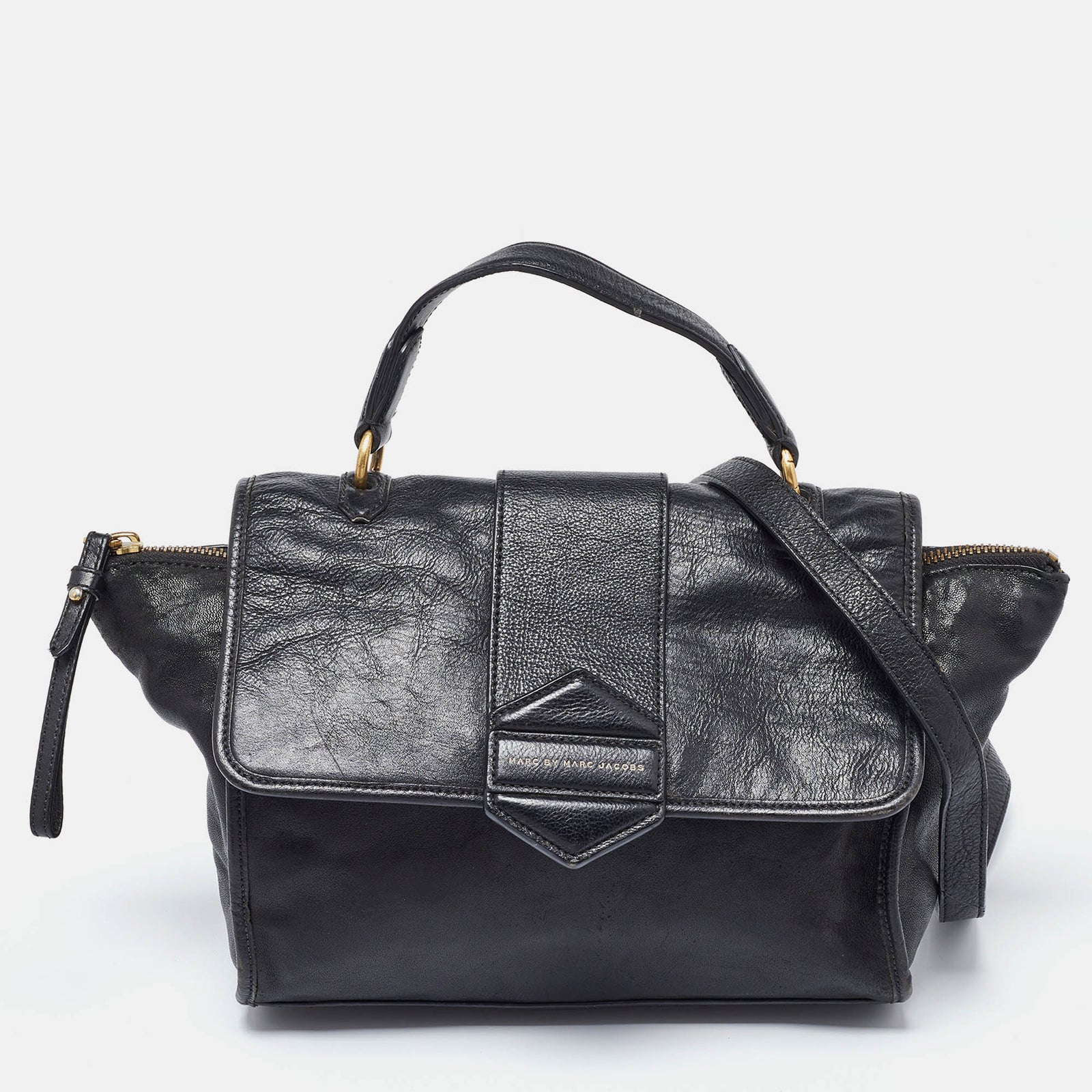 Marc By Marc Jacobs Sac à main rabattable en cuir noir avec poignée supérieure