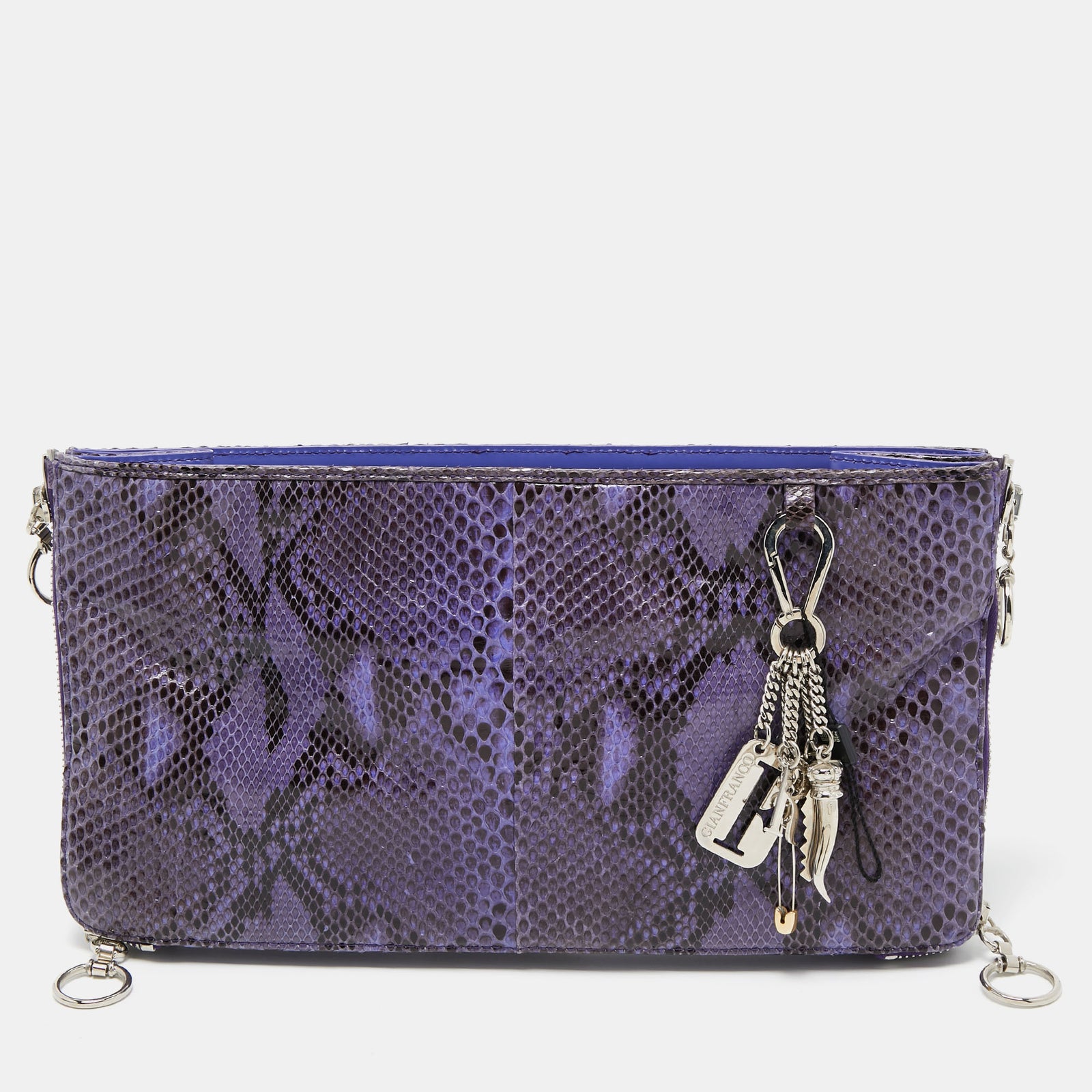 Gianfranco Ferre Purple Python Side Zip Oversized Clutch