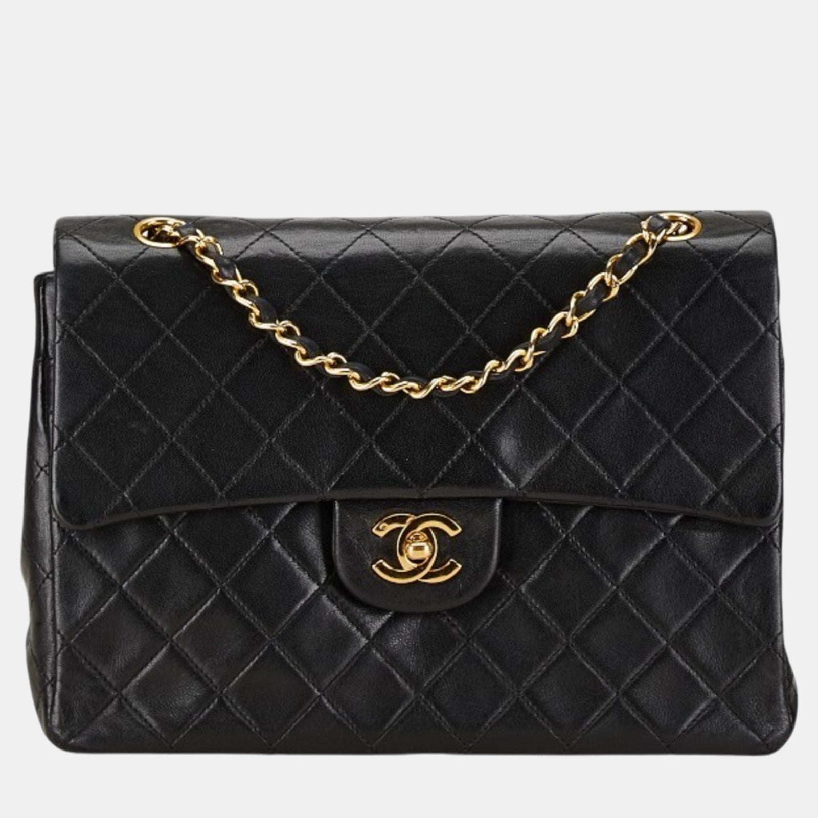 Chanel Schwarze 25 Coco Mark Schultertasche aus Matelassé-Lammleder mit doppelter Klappe und Kette