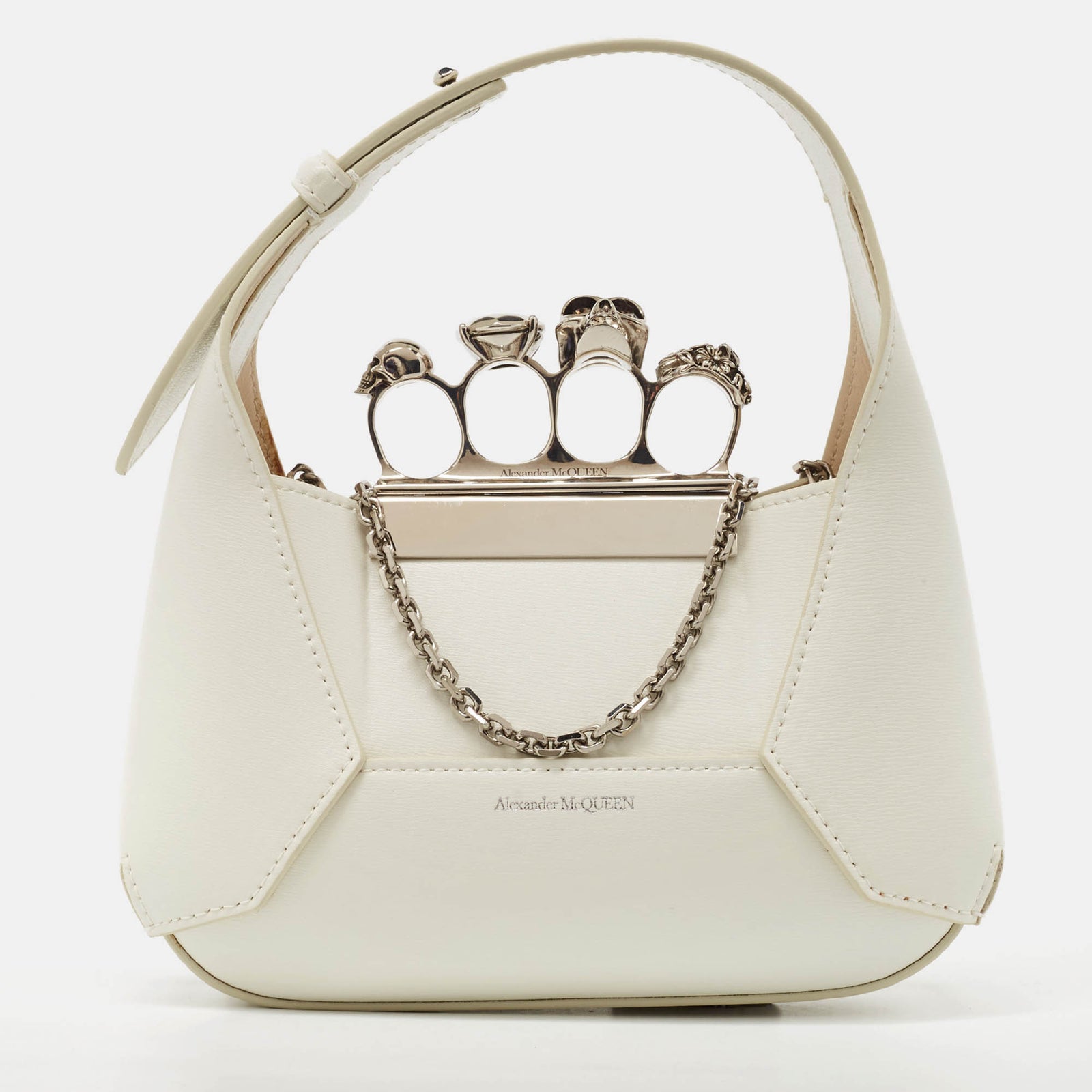 Alexander Mcqueen White Leather Mini Jewelled Hobo