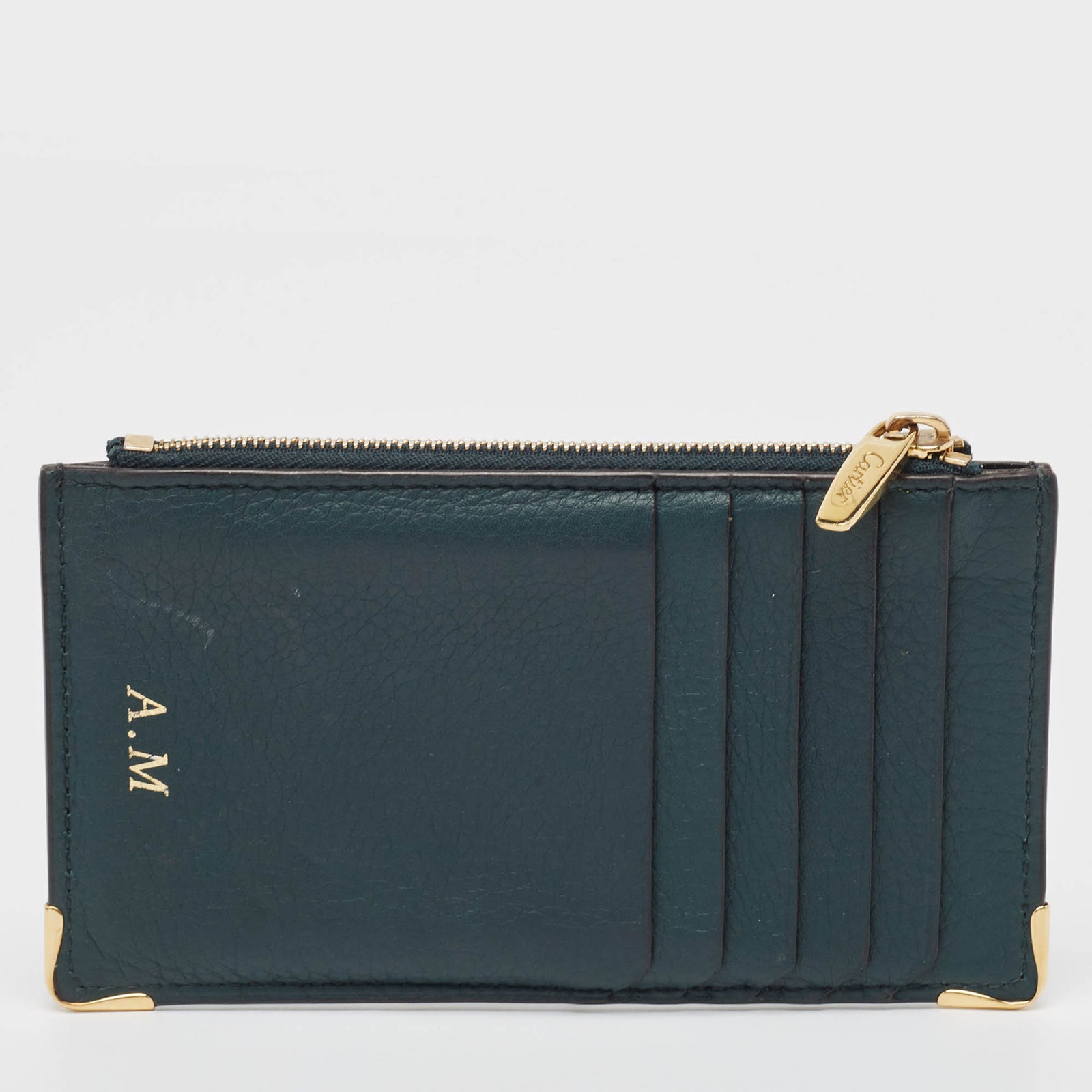 Cartier Green Leather Must de Zip Card Holder