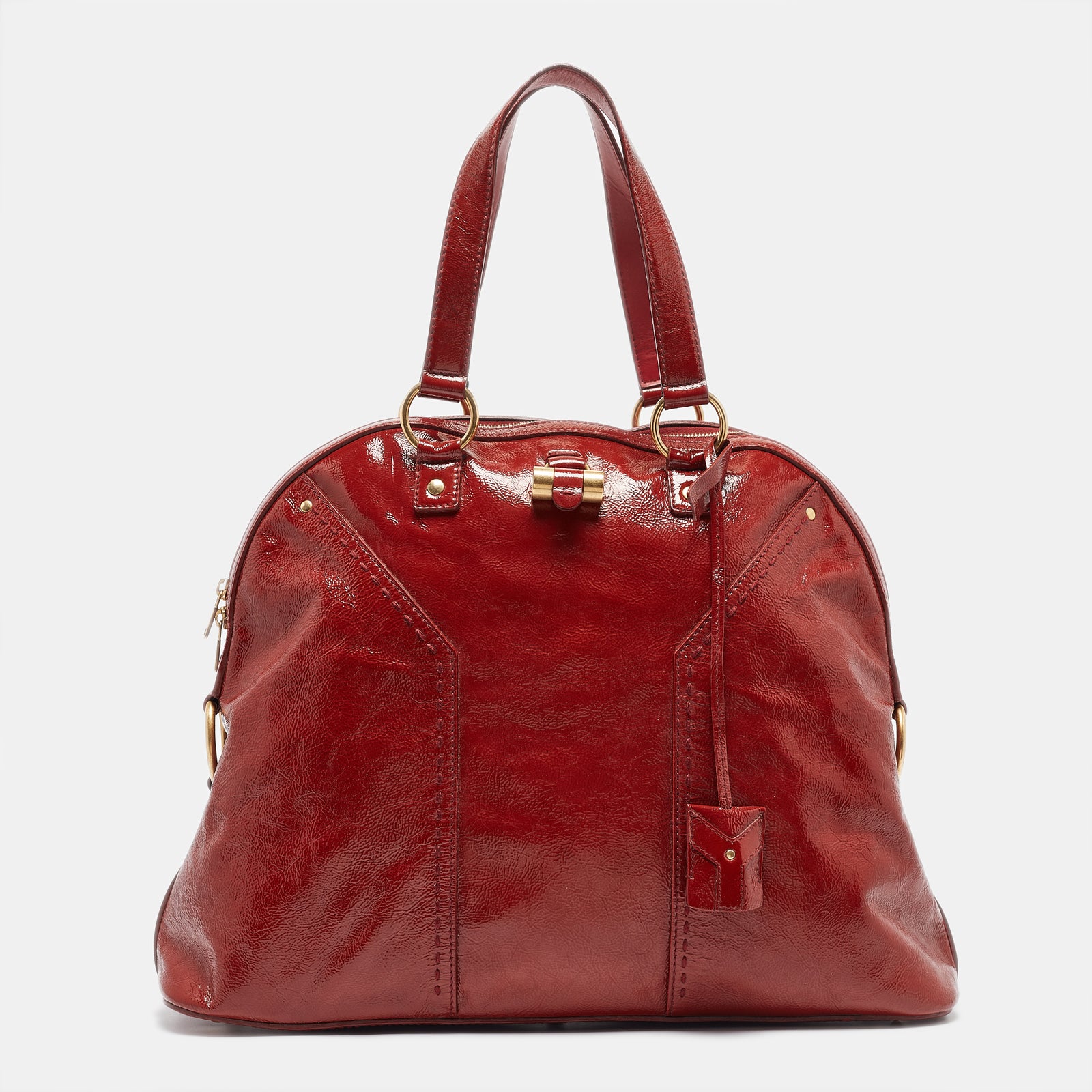 Yves Saint Laurent Red Patent Leather Oversized Muse Bag