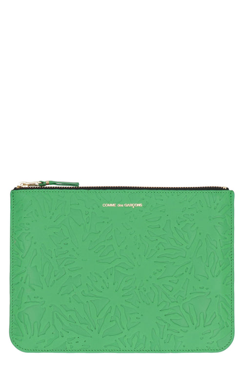 Women's Leather Flat Pouch in Green | SA5100EF Color 2