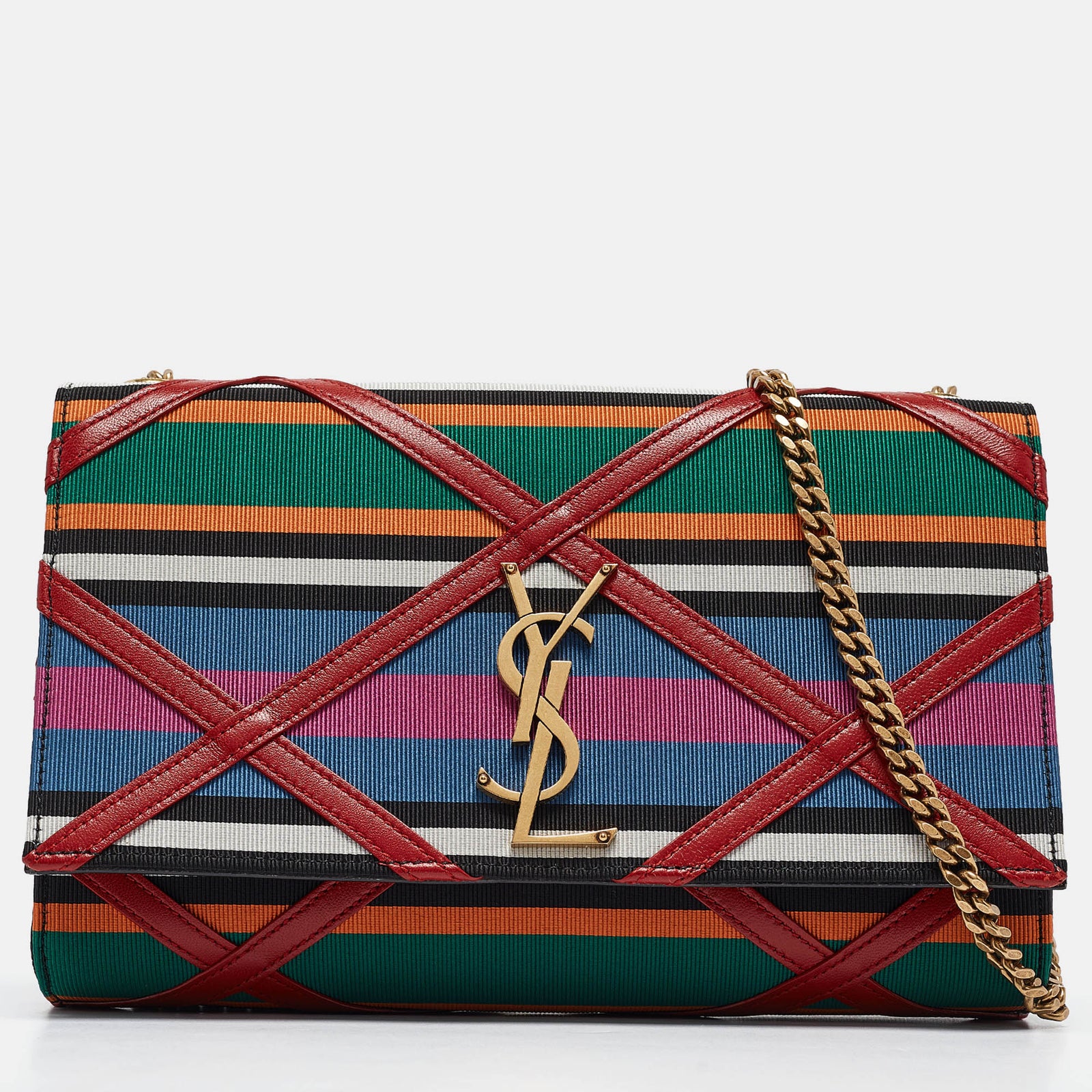 Saint Laurent Paris Saint Laurent Multicolor Leather and Fabric Medium Striped Kate Shoulder Bag