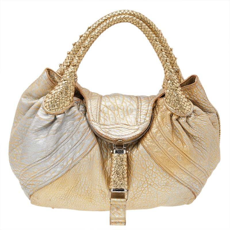 Fendi Metallic Gold Leather Holographic Textured Spy Hobo