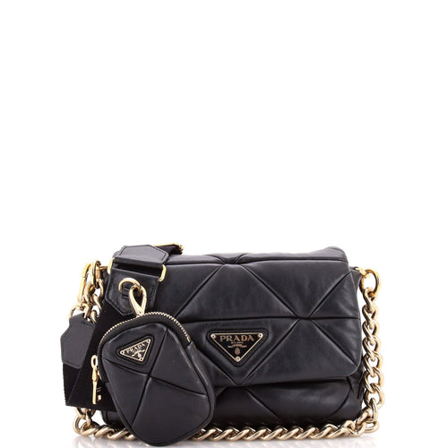 PRADA System Flap Shoulder Bag Quilted Nappa Leather Small