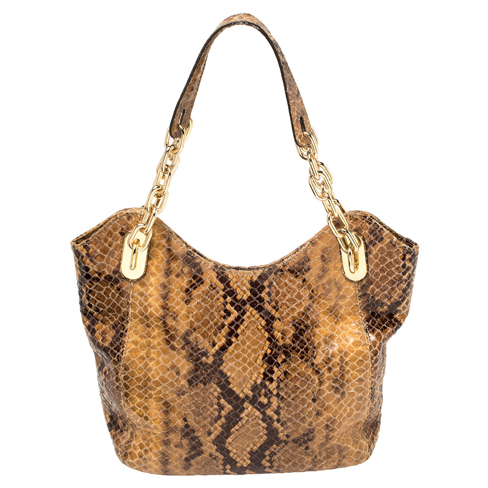 Michael Kors Brown Snakeskin Effect Leather Lilly Hobo