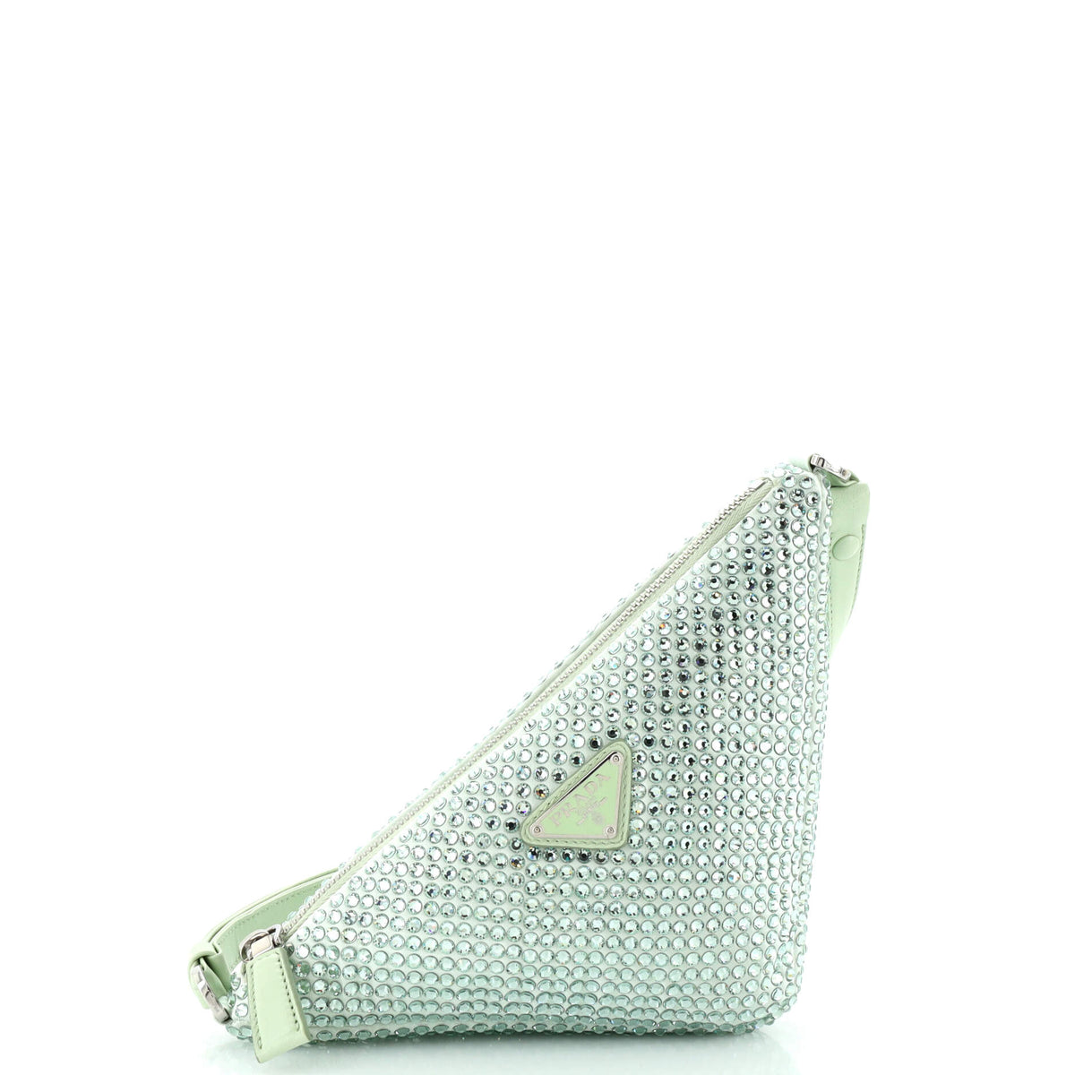 Prada PRADA Triangle Top Handle Pouch Bag Crystal Embellished Satin Mini