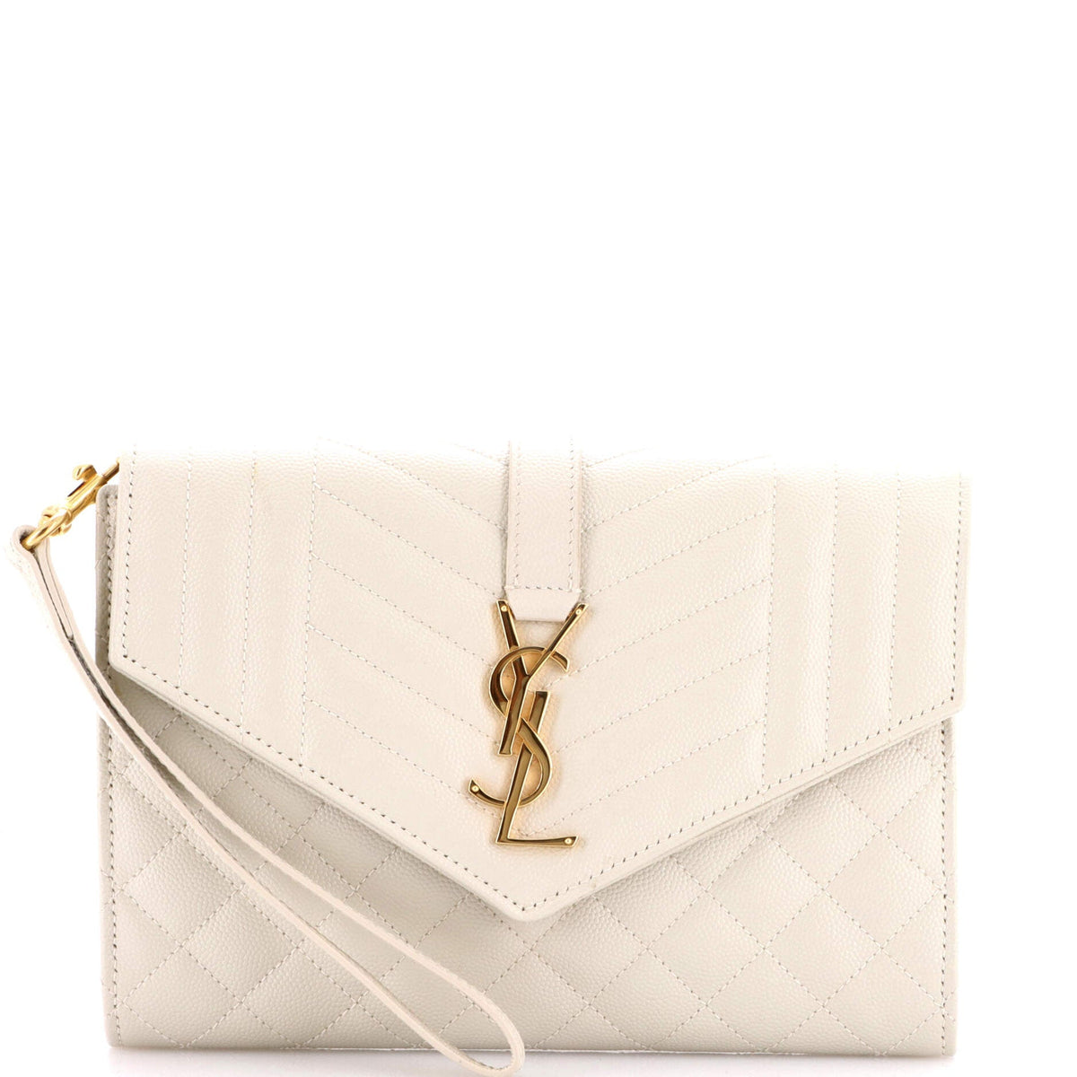 Saint Laurent Classic Monogram Envelope Wristlet Clutch Mixed Matelasse Leather