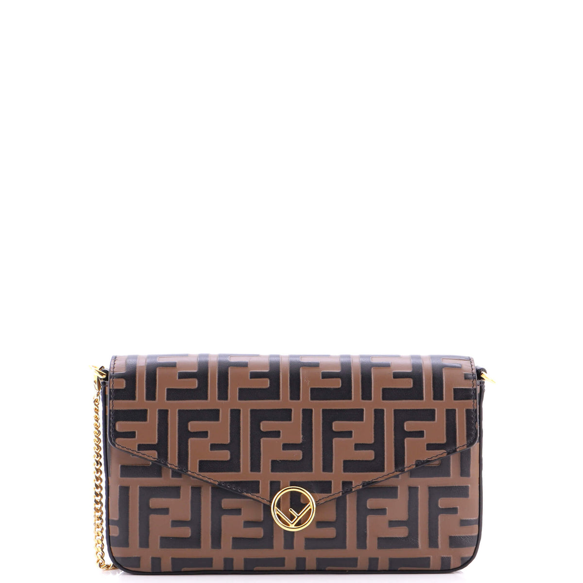 Fendi FENDI F is Envelope Clutch on Chain Zucca Embossed Leather