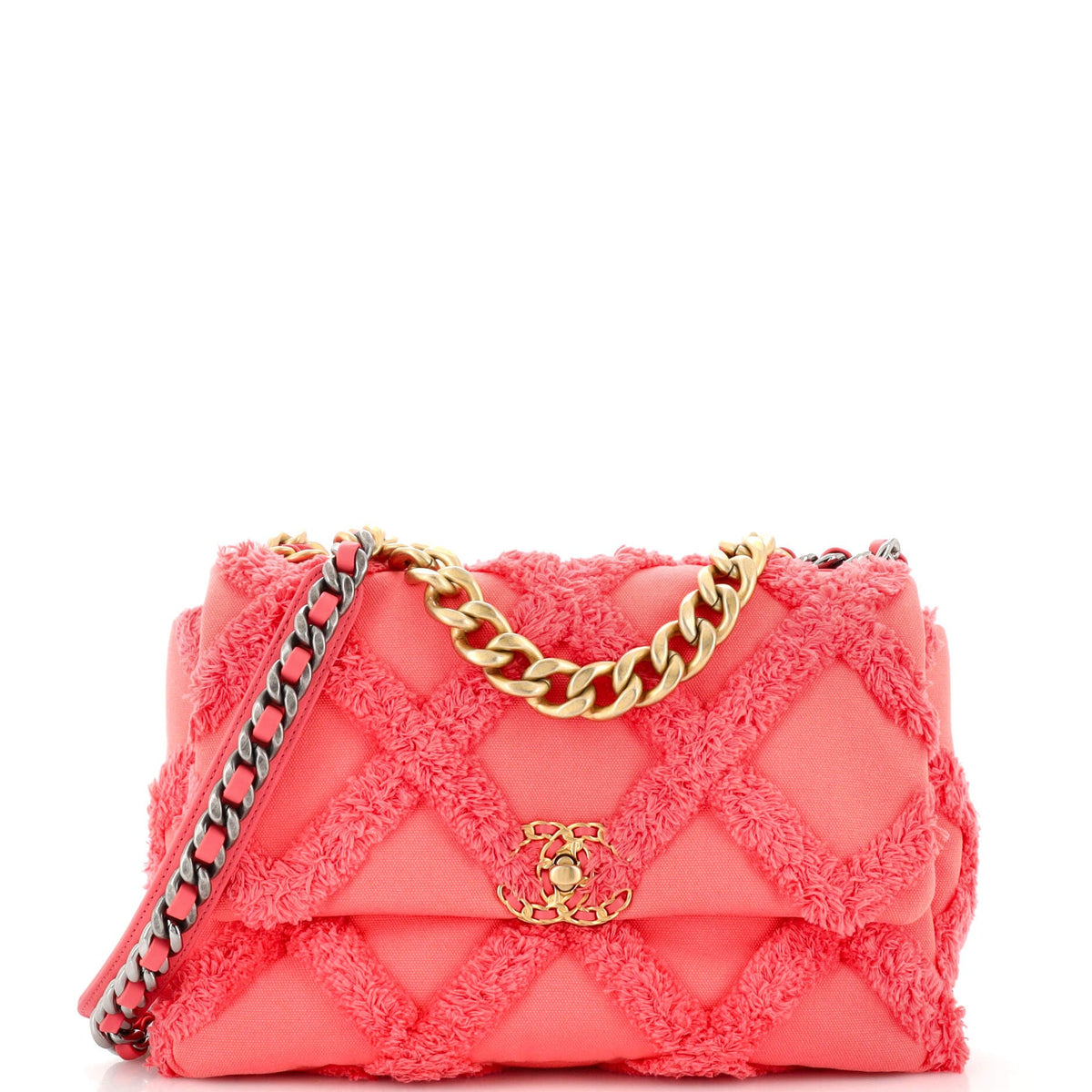 Chanel CHANEL 19 Flap Bag Fringe Quilted Cotton Canvas Large