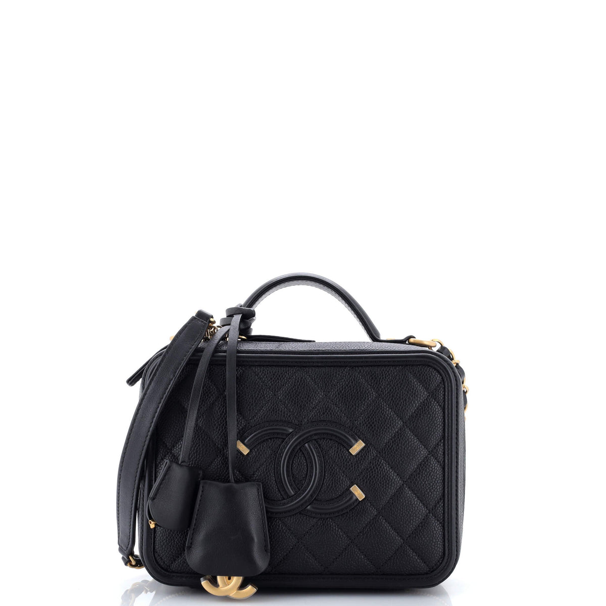 Chanel CHANEL Filigree Vanity Case Quilted Caviar Medium