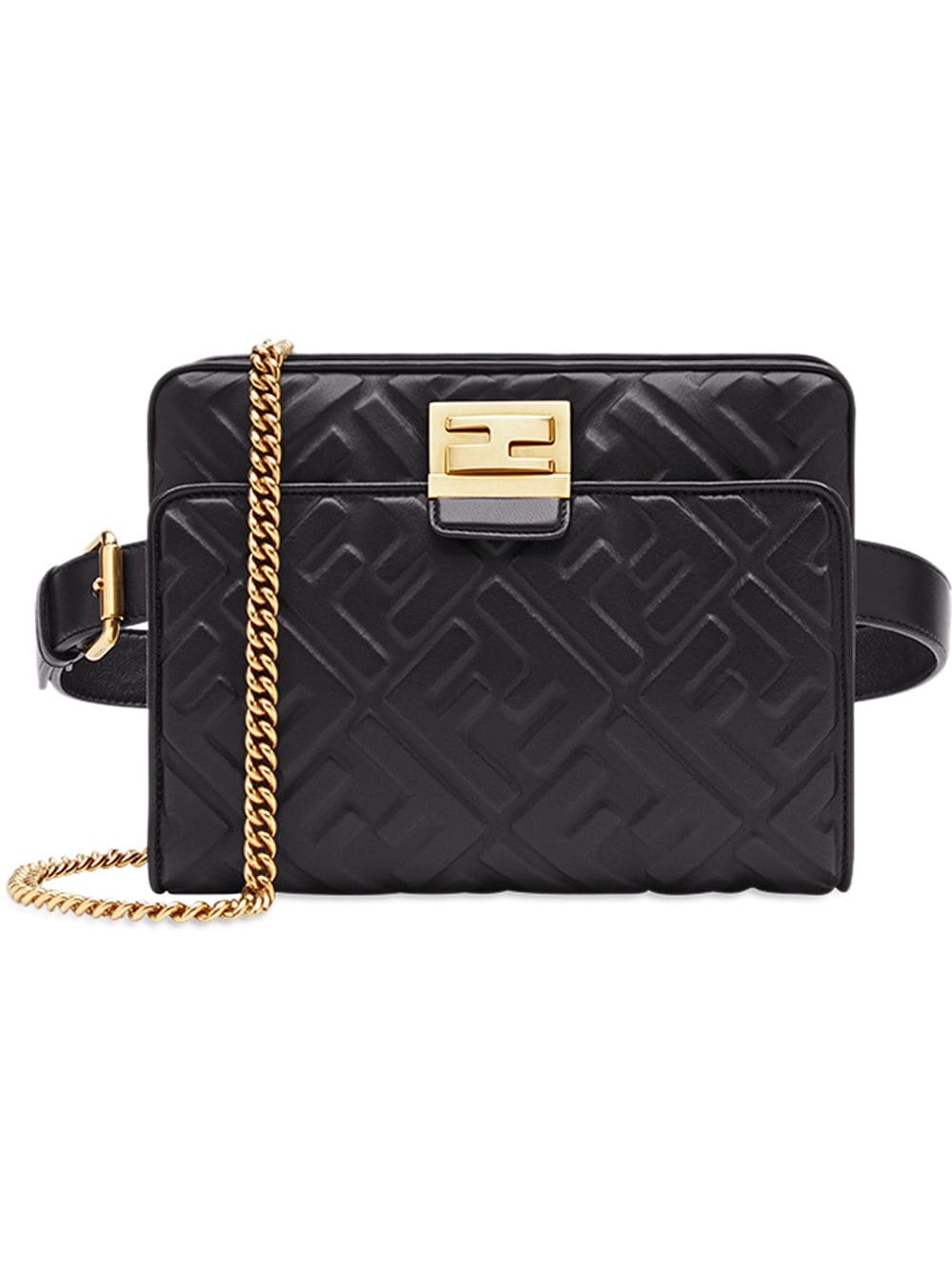 Fendi Women's Upside Down Bumbag in Black/Gold | 8BT305A72VF17BD