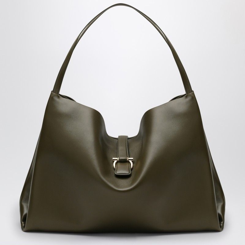 Ferragamo Women's Large Olive Green Leather Tote Bag in Black | 0777340LE