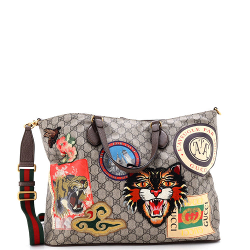 GUCCI Courrier Convertible Soft Open Tote GG Coated Canvas with Applique Large