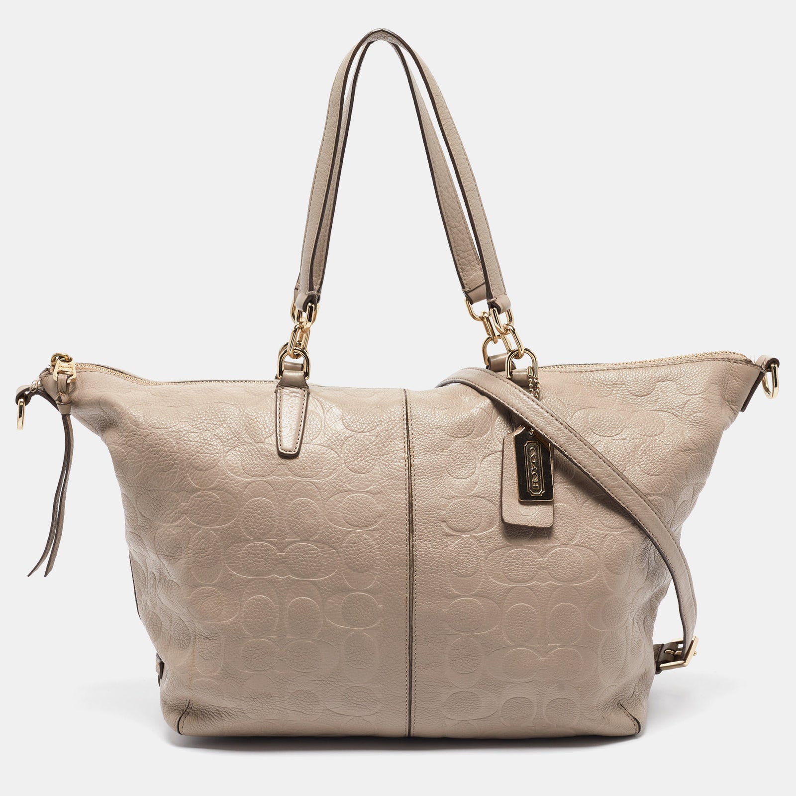 Coach Beige Signature Embossed Leather Bleecker Zip Tote