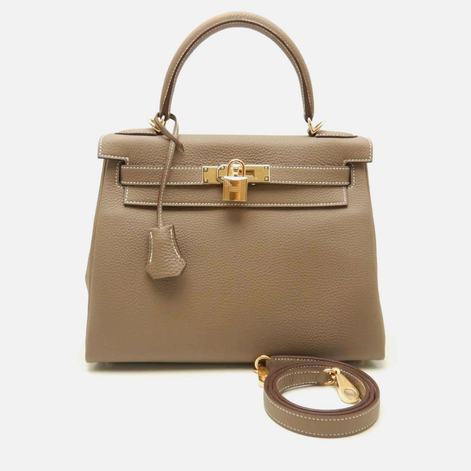 Herm?s Kelly HERMES 28 Handtasche Togo Etoupe x Gold Hardware 151571