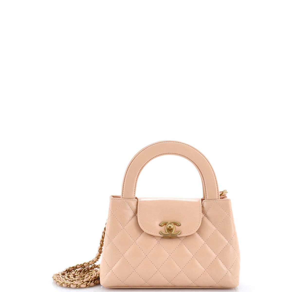 Chanel CHANEL Kelly Top Handle Shopping Bag Quilted Shiny Aged Calfskin Mini