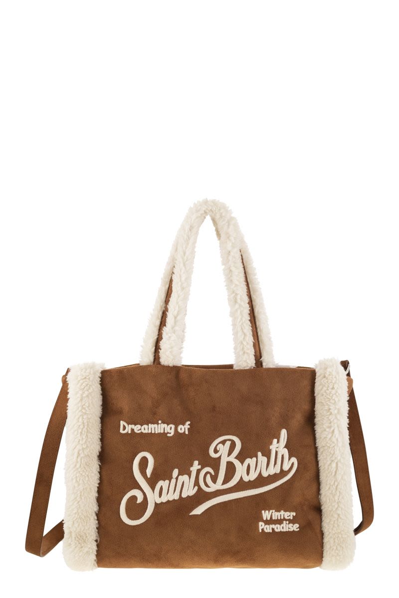 Mc2 Saint Barth Small Soft Faux Sheepskin Bag With Saint Barth Logo And Shoulder Strap in Camel | SOFS001