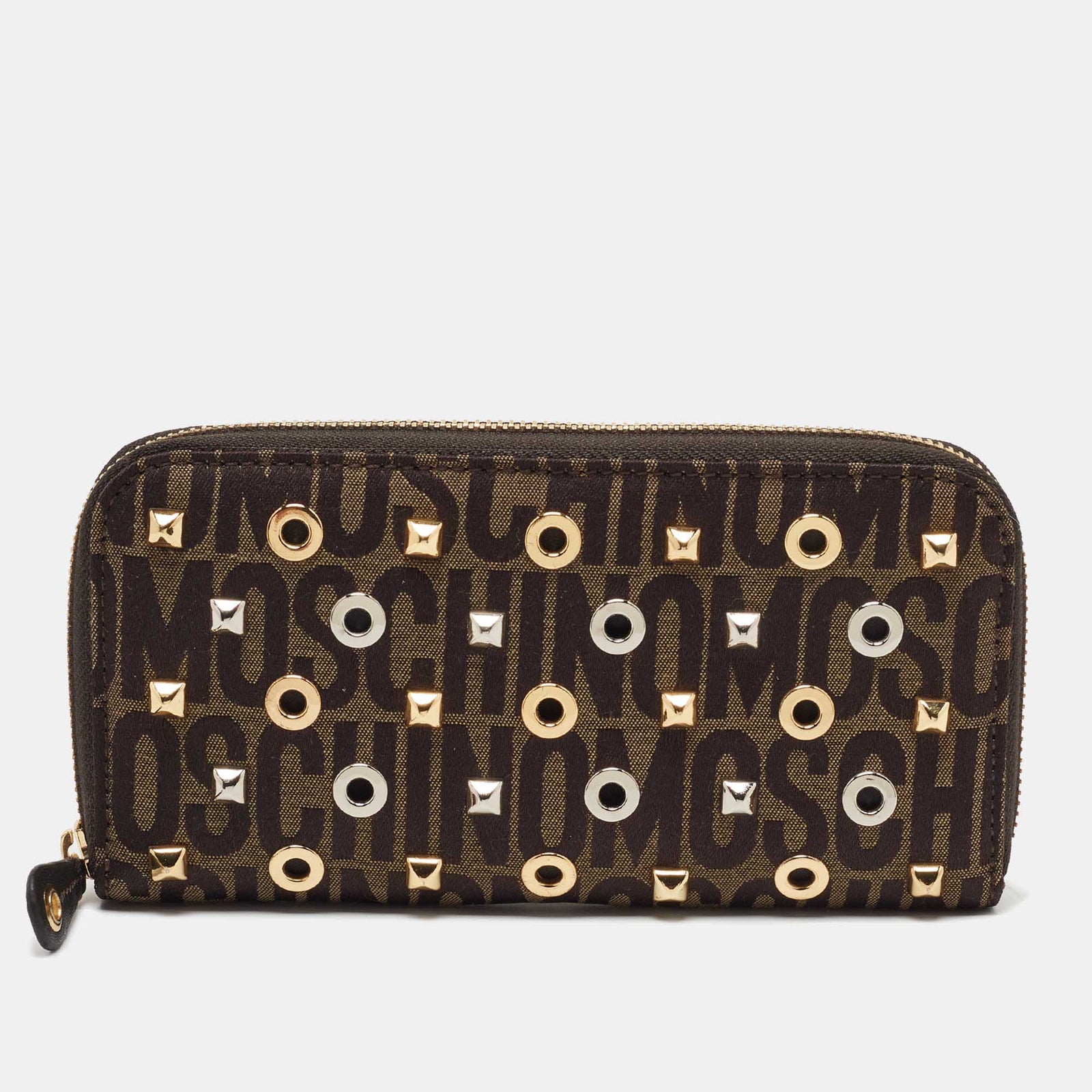 Moschino Brown Signature Canvas Zip Around Wallet