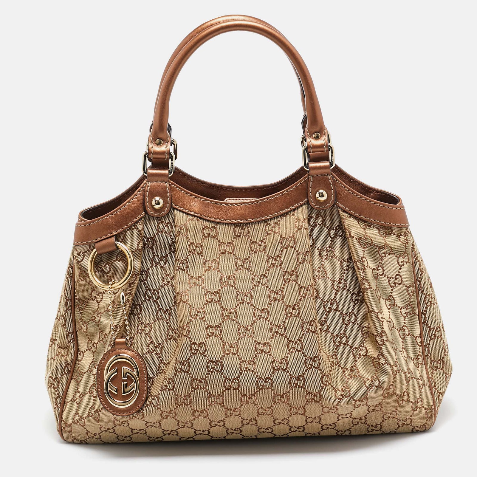 Gucci Bronze/Beige GG Canvas and Leather Medium Sukey Tote