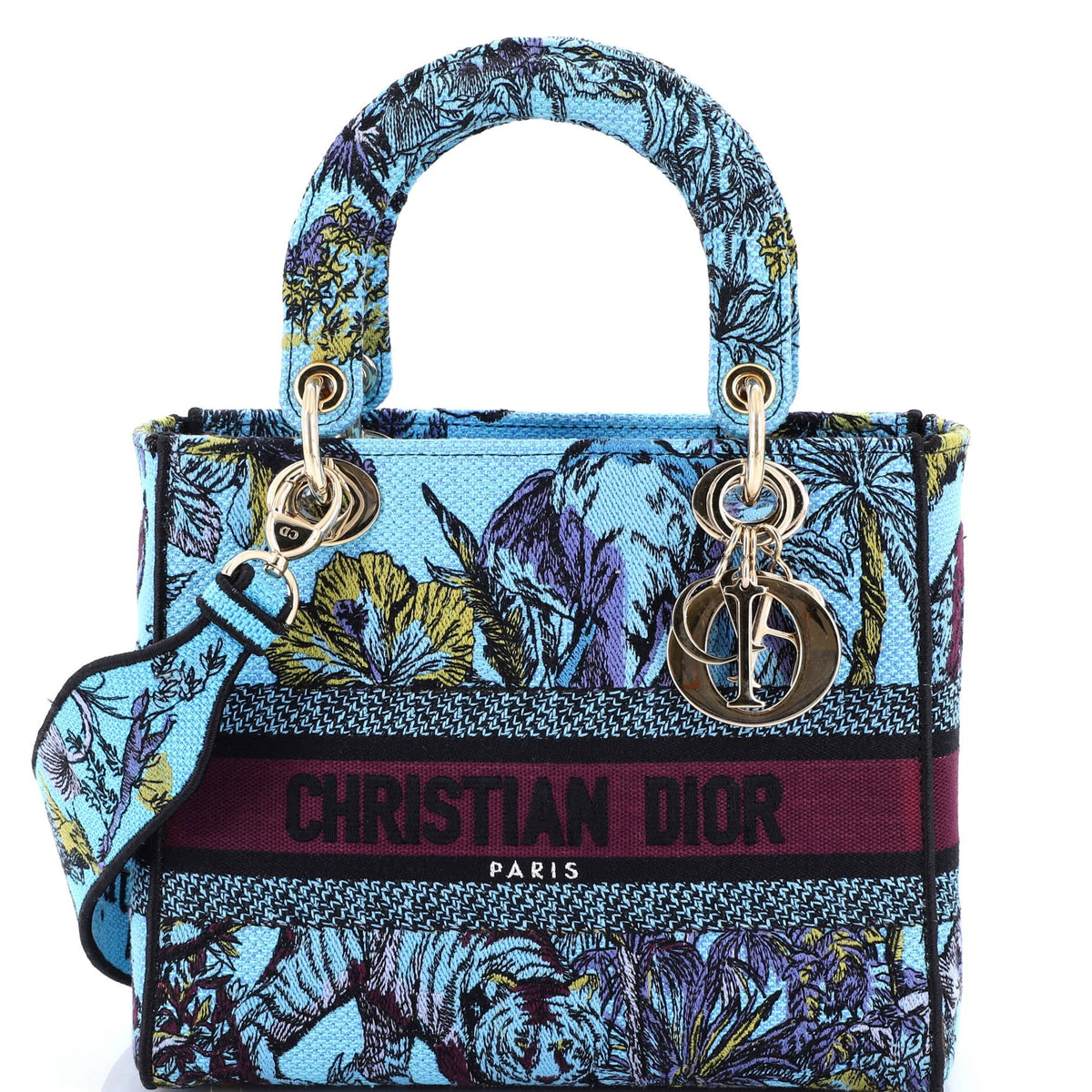 Christian Dior Lady D-Lite Bag Embroidered Canvas Medium