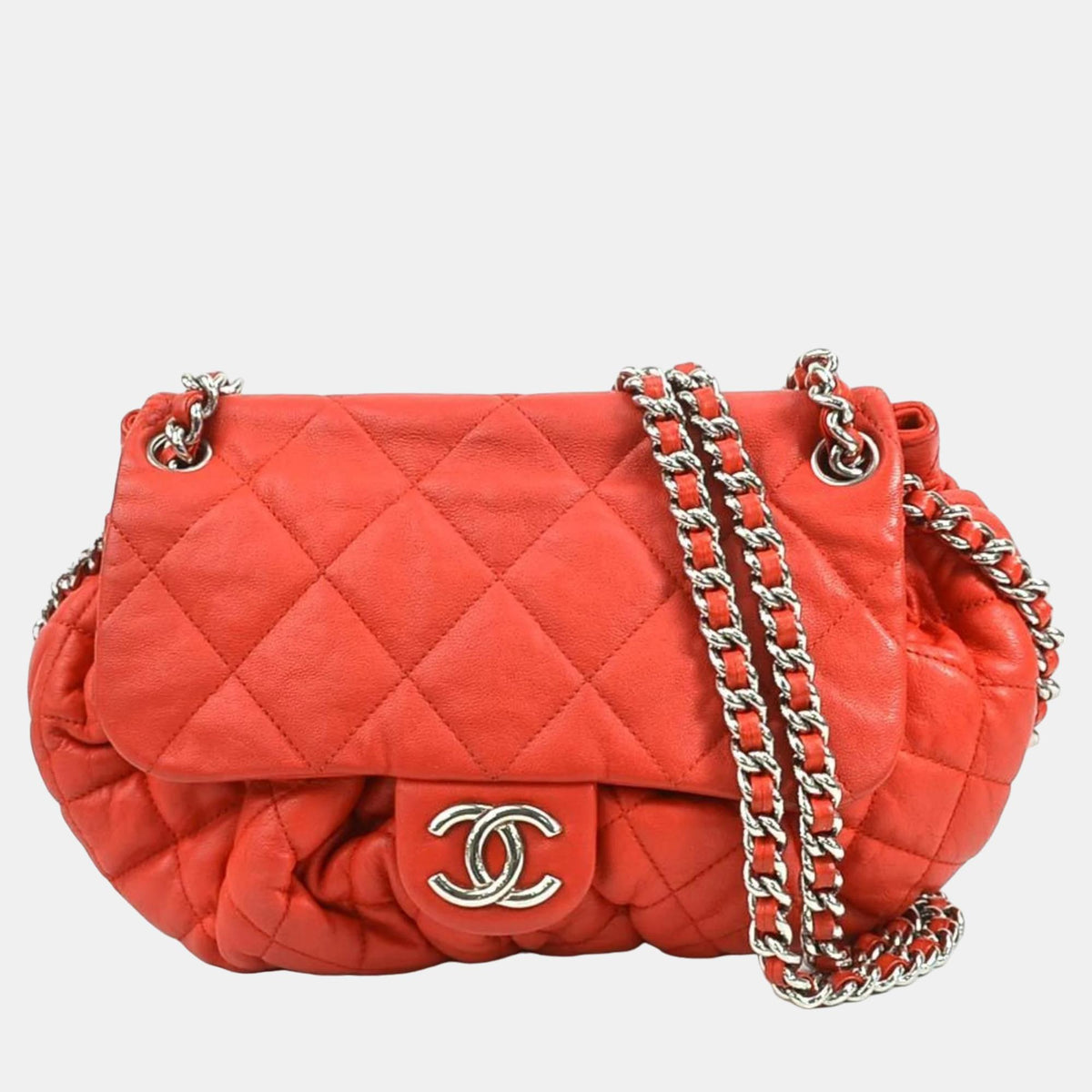 Chanel Red Quilted Leather Chain Around Shoulder Bag