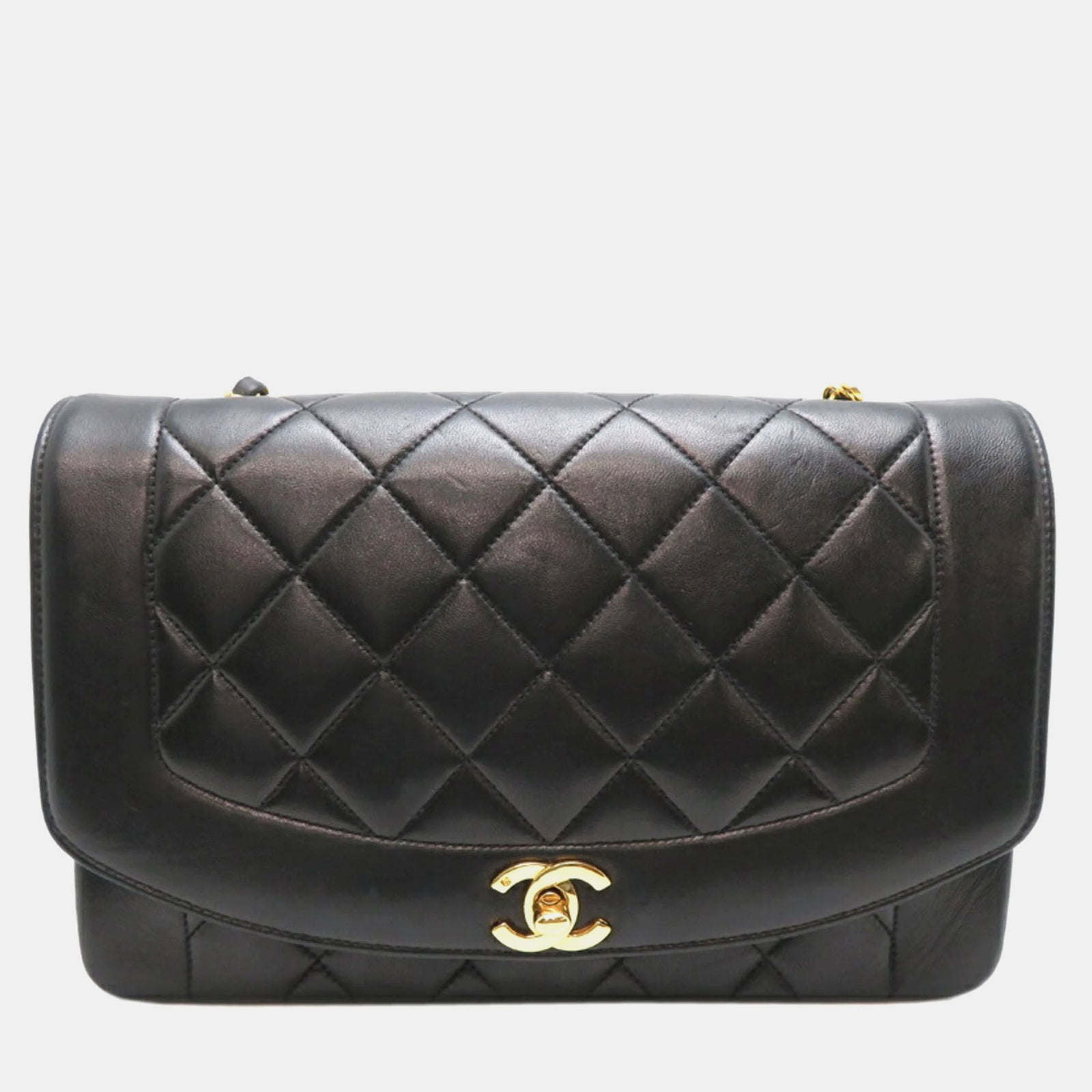 Chanel Sac à bandoulière à rabat Diana vintage en cuir noir matelassé