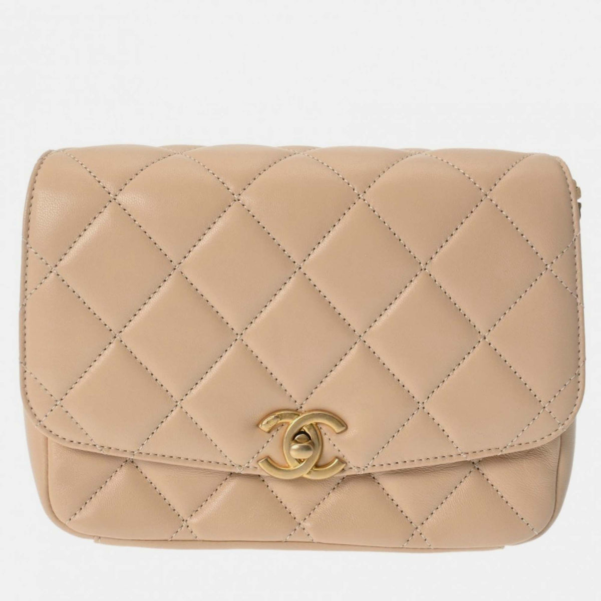 Chanel Beige Leather CC Quilted Coin Shoulder Bag