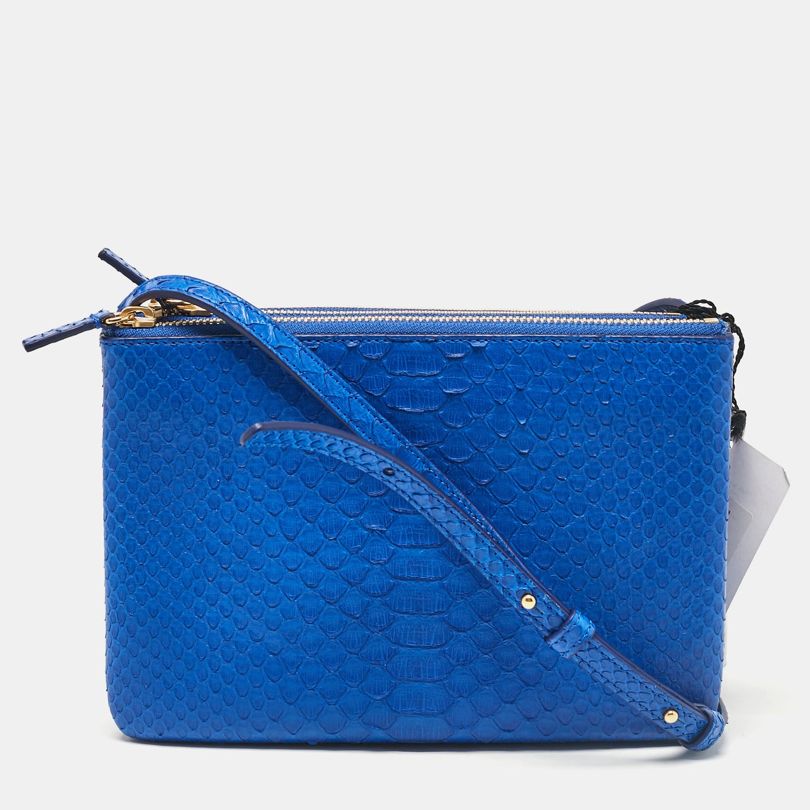 Celine Petit sac à bandoulière zippé en cuir et python bleu