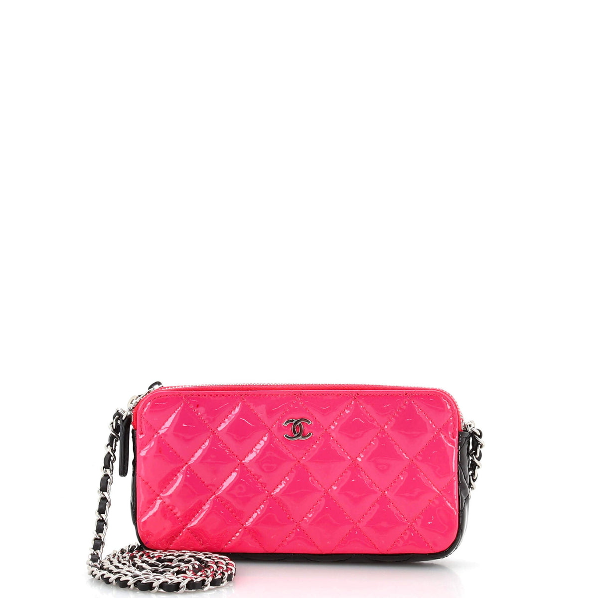 Chanel CHANEL Double Zip Clutch with Chain Quilted Patent