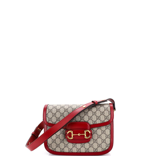 GUCCI Horsebit 1955 Shoulder Bag GG Coated Canvas with Leather Small