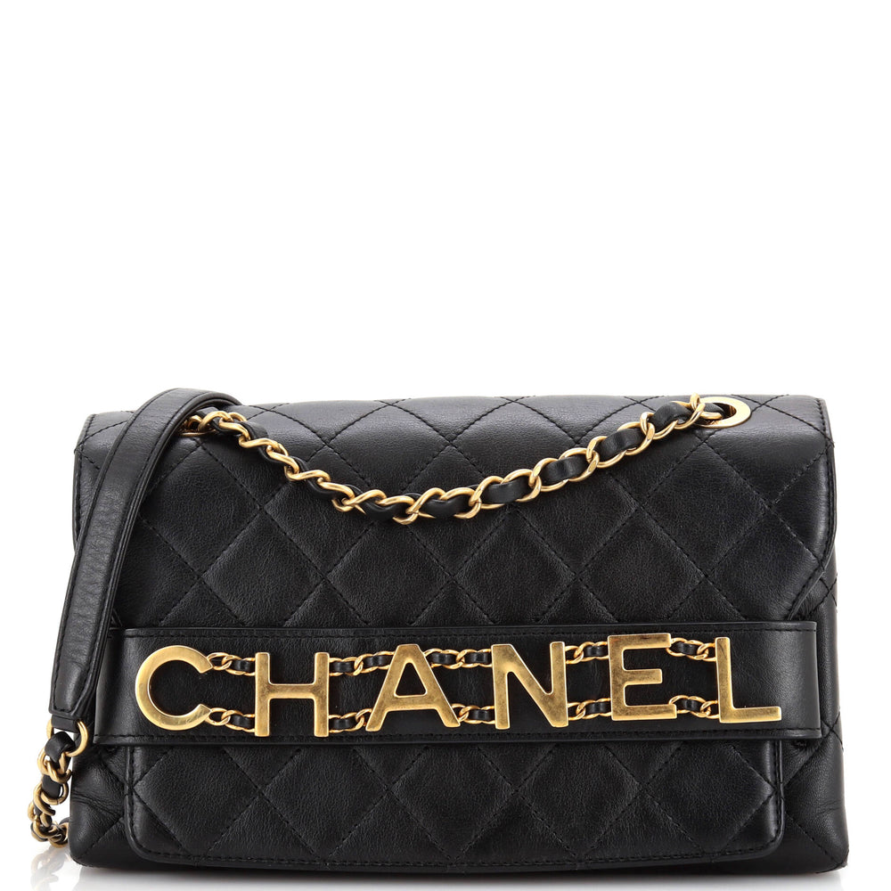 CHANEL Logo Enchained Flap Bag Quilted Calfskin Medium