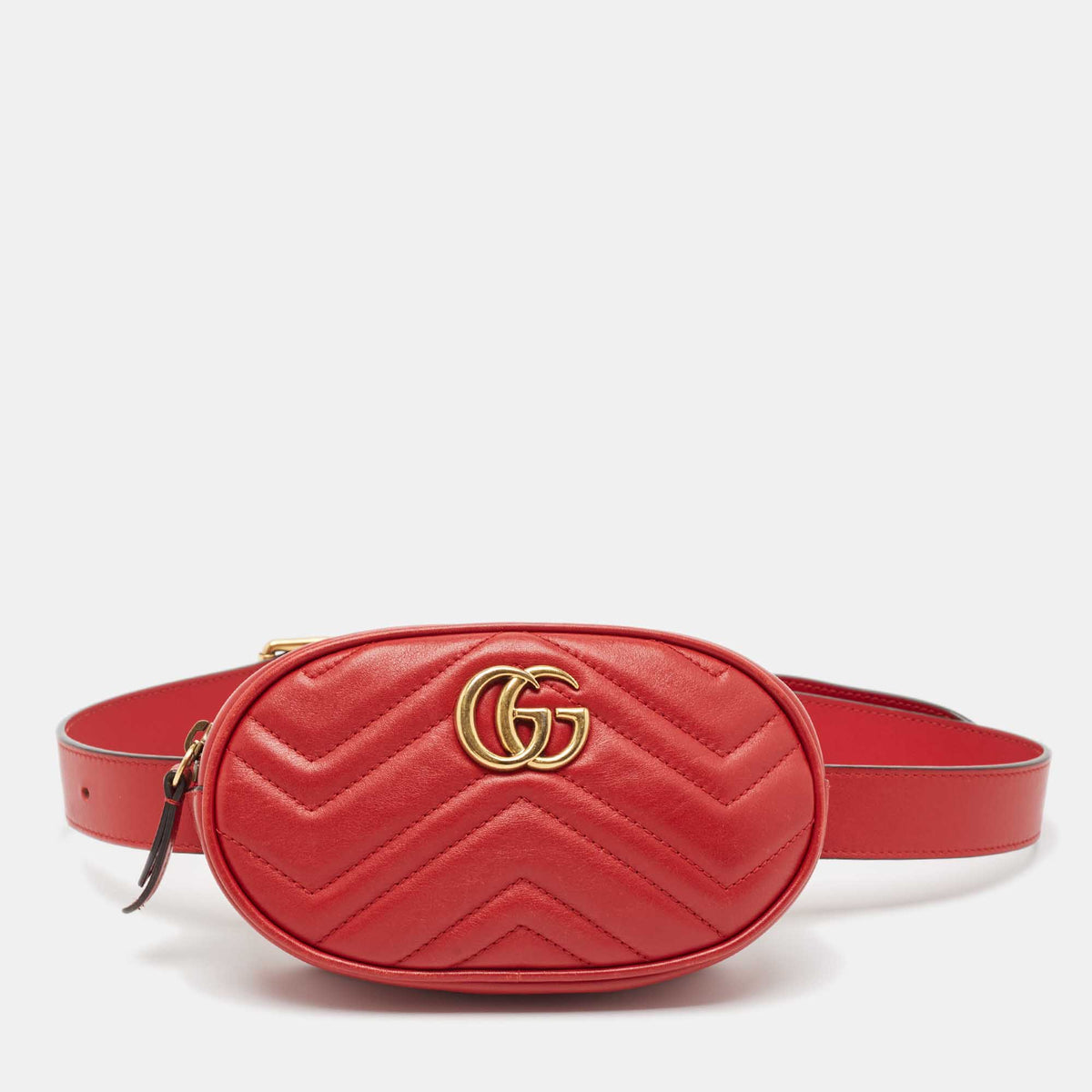 Gucci Red Matelass&eacute; Leather Mini GG Marmont Belt Bag