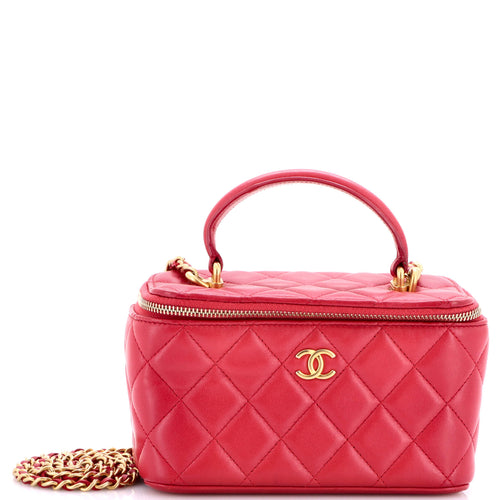 CHANEL Classic Top Handle Vanity Case with Chain Quilted Lambskin Small