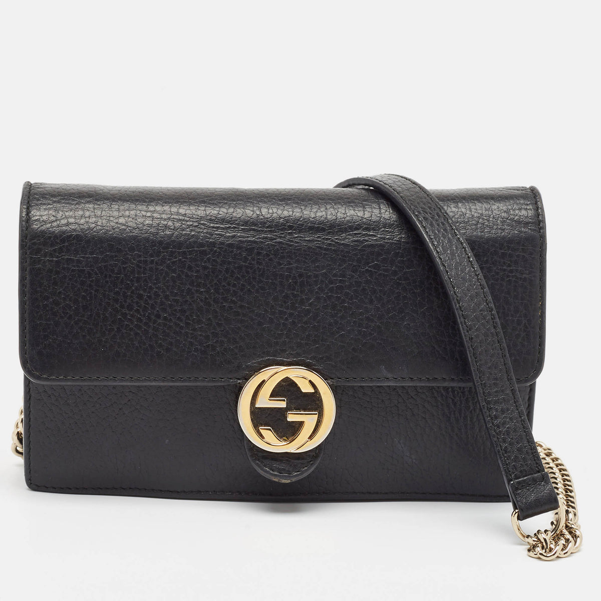 Gucci Black Leather Interlocking G Wallet On Chain