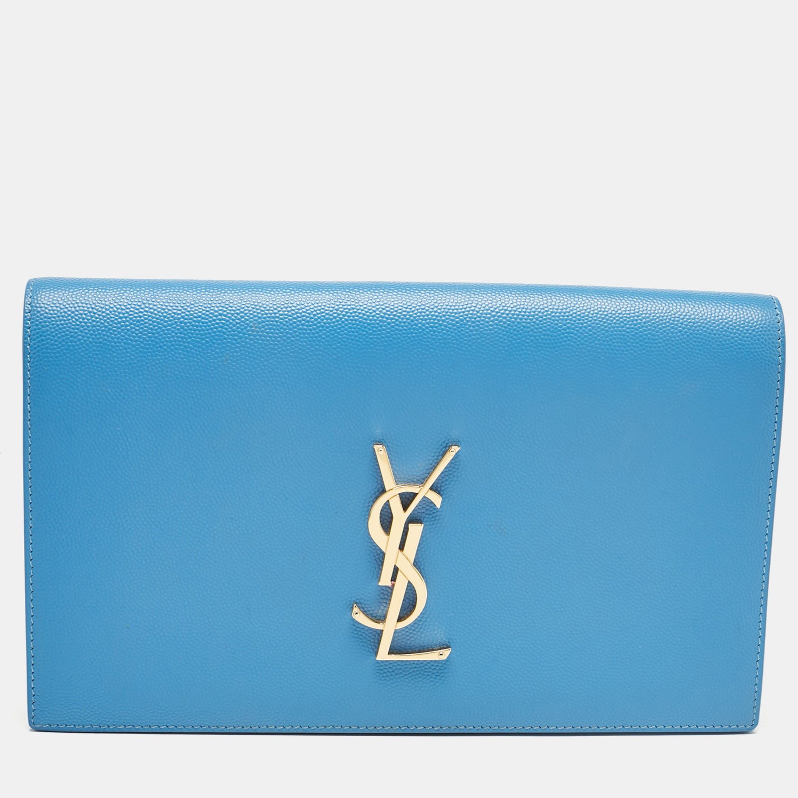 Saint Laurent Paris Saint Laurent Light Blue Leather Monogram Kate Clutch