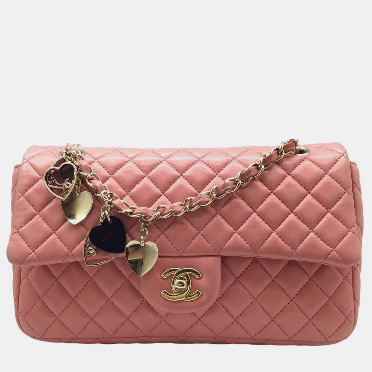 Chanel Pink Leather Matelasse Valentine Chain Shoulder Bag