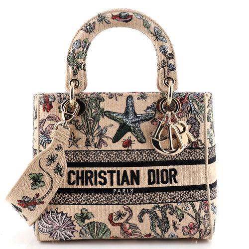 Lady D-Lite Bag Embroidered Raffia Medium