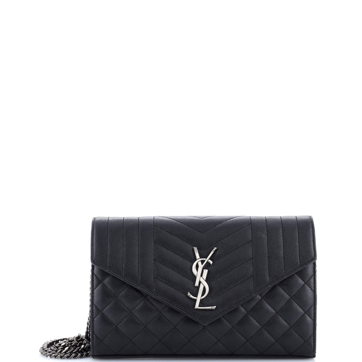 Saint Laurent Classic Monogram Chain Wallet Mixed Matelasse Leather Medium