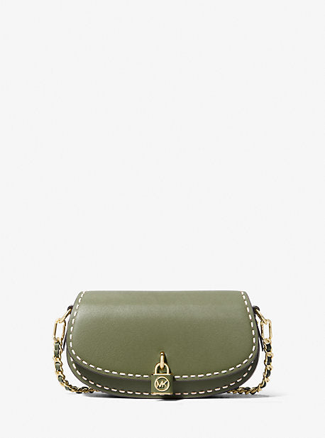 Michael Kors MK Mila Small Hand-Stitched Leather Shoulder Bag - Green - Michael Kors