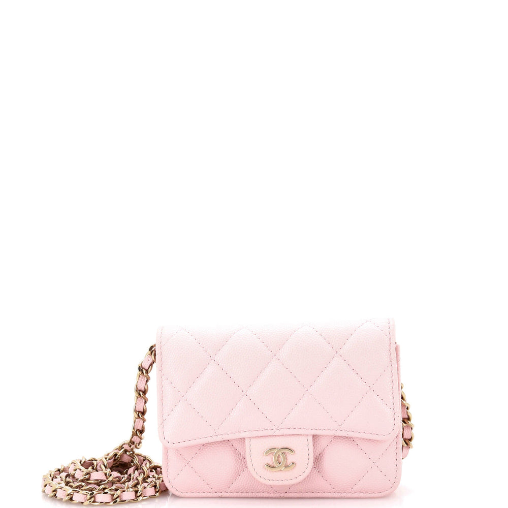 CHANEL Classic Zip Around Card Holder on Chain Quilted Caviar Mini