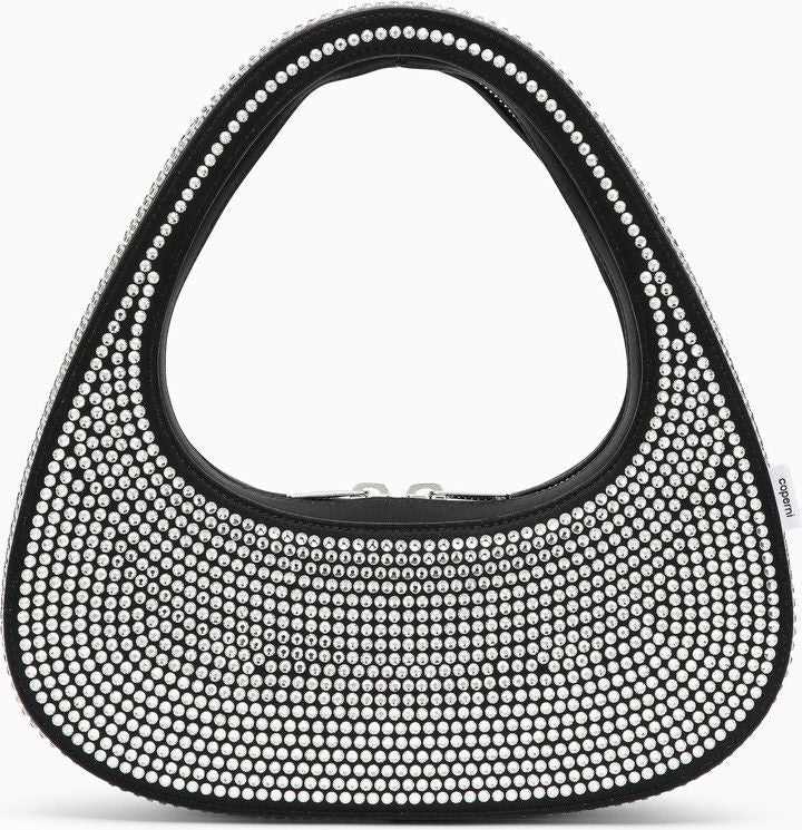 Women's Swipe Bag With Crystals In Leather in Black | COPBA04455CO