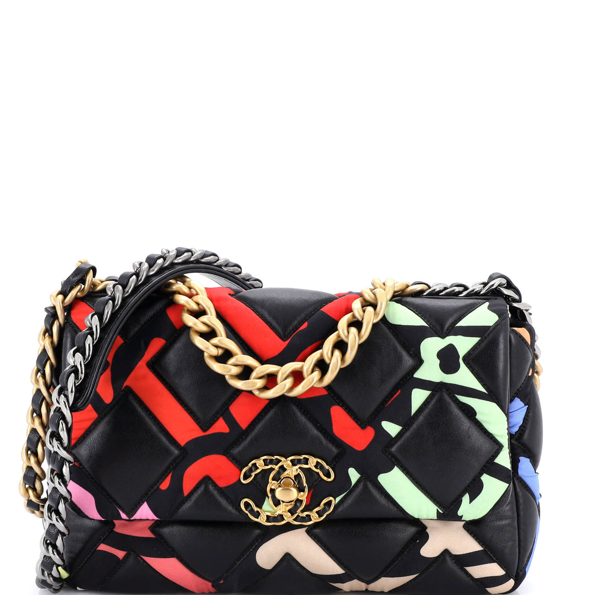 Chanel CHANEL 19 Flap Bag Quilted Lambskin and Printed Silk Medium