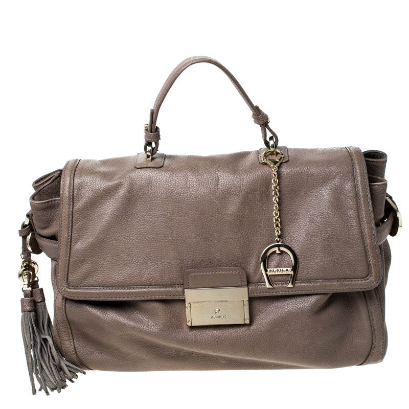 Light Brown Leather Top Handle Bag