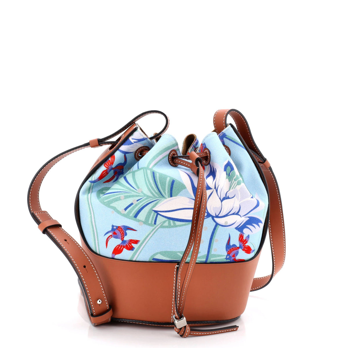 Loewe LOEWE Paula's Ibiza Balloon Bucket Bag Printed Canvas and Leather Small