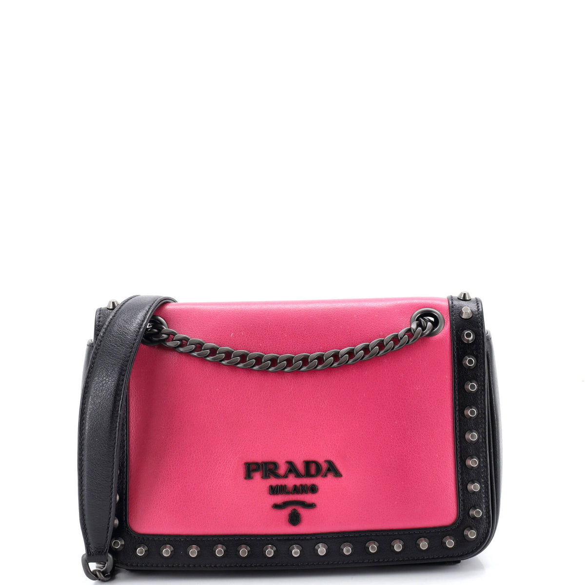 Prada PRADA Chain Flap Bag Studded Glace Calf Small