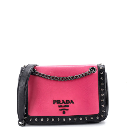 PRADA Chain Flap Bag Studded Glace Calf Small