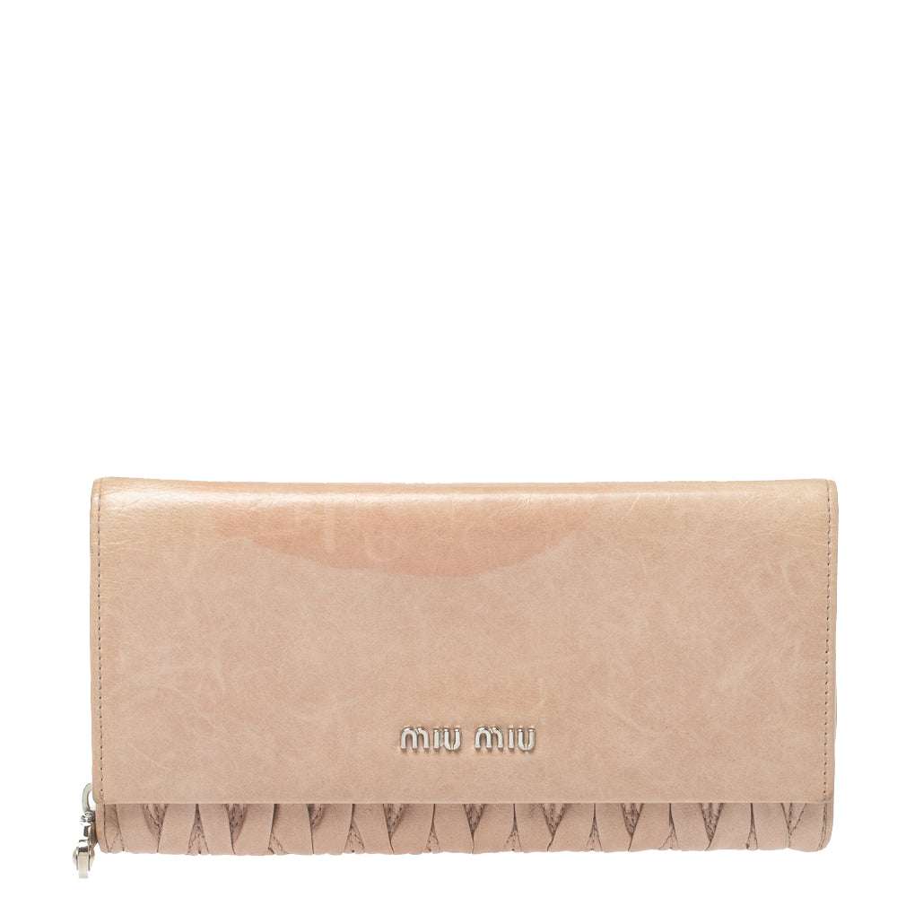 Miu Miu Beige Matelass&eacute; Leather Continental Wallet