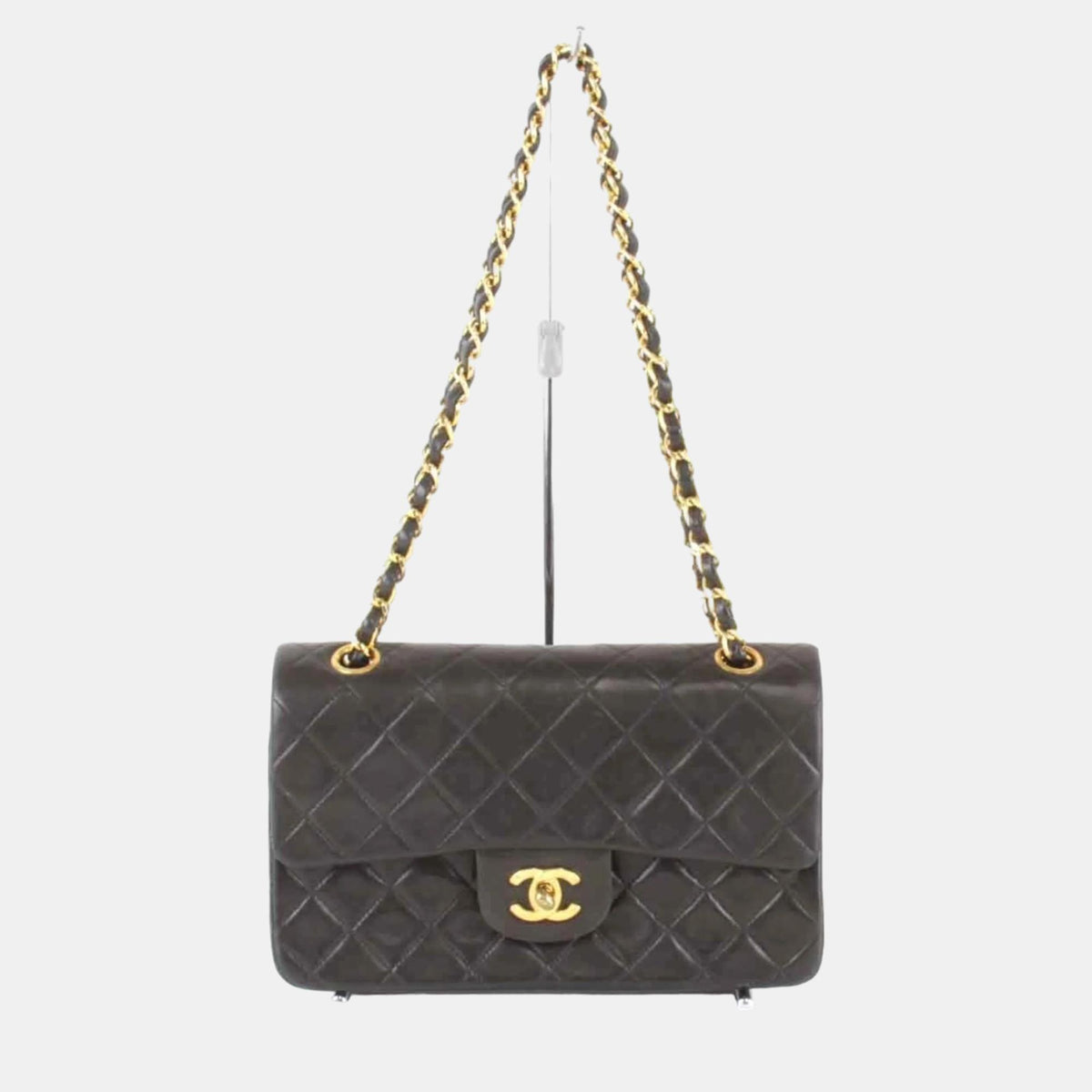 Chanel Black Lambskin Leather Small Classic Double Flap Shoulder Bag